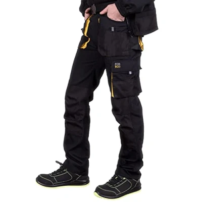 Afbeelding van REIS Foreco t_by Work Utility broek voor heren, zwart en geel, 48, 48