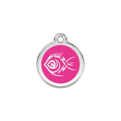 Afbeelding van Tribal Fish Hot Pink roestvrijstalen hondenpenning small/klein dia. 2 cm RedDingo