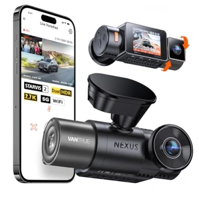 Afbeelding van VANTRUE N2X 2,7K+1080P dashcam auto interieur, STARVIS 2 Dual HDR nachtzicht dashcam, 2,5K/60FPS voorkant, GPS, WiFi, app en stembediening, 2″ 323 24/7 parkeermodus, G Sensor, maximaal .512G