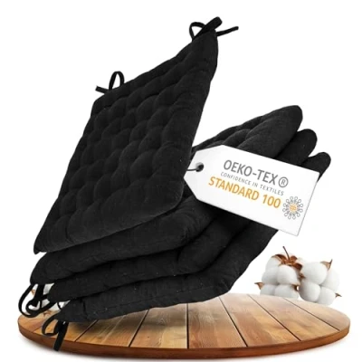 Afbeelding van Gräfenstayn® Set van 4 katoenen zitkussens 40 x 5 cm met bevestigingsbanden voor binnen en buiten, Öko Tex zegel (zwart)