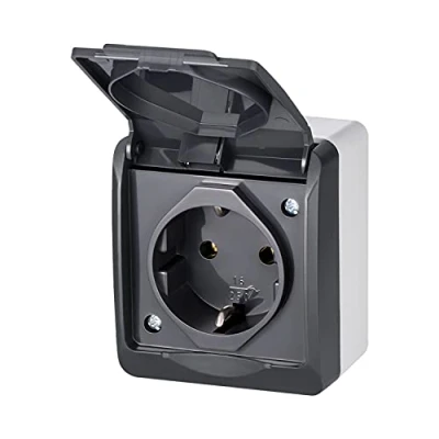 Afbeelding van ELEKTRO PLAST HERMES Opbouw, enkelvoudig, eenvoudig stopcontact, IP44 waterdicht, buiten, antraciet, grijs