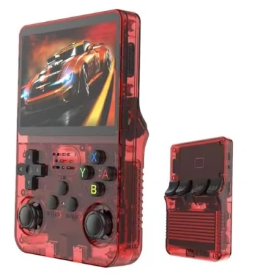 Afbeelding van R36S retro handheld videogameconsole, 3,5 inch IPS scherm videospeler 64g TF kaart 10.000+ games gameconsole, met open source Linux systeem (rood)