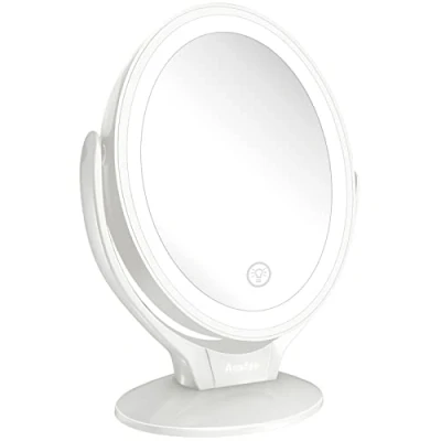 Afbeelding van LED verlichte make upspiegel Oplaadbaar, 1x / 7x vergroting Dubbelzijdige vergrotende spiegel met dimbaar touchscreen, draagbare voor op reis, badkamer