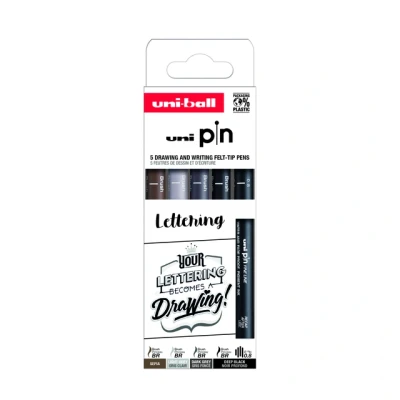Afbeelding van Uni Ball set van 5 gekalibreerde markers met 0,8 mm punt, zwart, grijs en sepia,