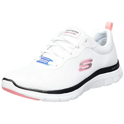 Afbeelding van Skechers Flex Appeal 4.0 Brilliant View Sneaker voor dames, Wit Mesh Zwart Roze Trim, 39.5 EU