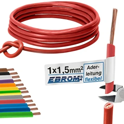 Afbeelding van Aderleiding bedrading kabel enkele ader flexibel 1,5 mm2 PVC H07V K mm² kleur: rood vele lengtes leverbaar in stappen van 5 meter, uw lengte: m
