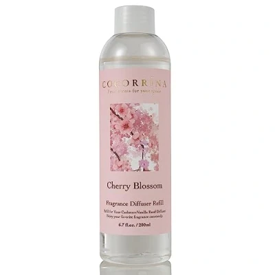 Afbeelding van COCORRÍNA Reed Diffuser Refill geurolie kersenbloesem 200 ml voor buisdiffuser thuis, slaapkamer, badkamer, kantoor en decoratie