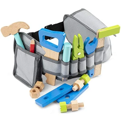 Afbeelding van New Classic Toys Verstelbare gereedschapsriem incl. kleurrijk speelgoed en accessoires van hout