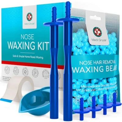 Afbeelding van Neuswax Kit 50g Veilig en Eenvoudig Thuis Neus Waxen met Medi Grade Complete Wax Set 2 Herbruikbare Sticks, 26 Applicators, Huidtape, Harsbakje Neushaarverwijderaar Ontharingswax