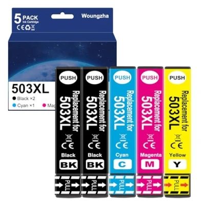 Afbeelding van Woungzha 503XL inktpatronen, compatibel met Epson 503 XL, voor Expression Home XP 5200 5205 Workforce WF 2960DWF 2965DWF (5 stuks)