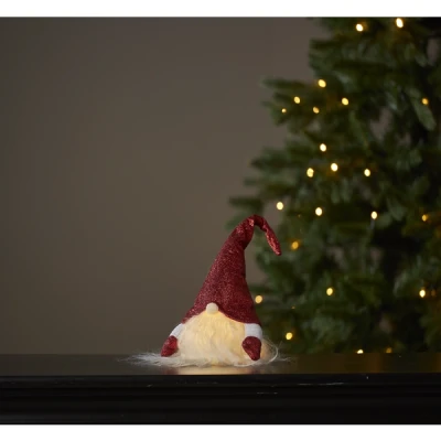 Afbeelding van Kerstkabouter rood met LED verlichting 28 cm