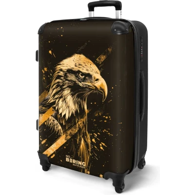 Afbeelding van NoBoringSuitcases.com® Koffer groot Rolkoffer lichtgewicht Zwart met gouden adelaar Reiskoffer 4 wielen Grote trolley XL 20 kg bagage