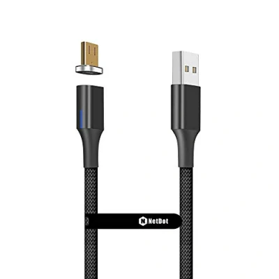 Afbeelding van NetDot Gen10 Micro USB nylon gevlochten magnetische snellaadkabel met zijdelingse led, compatibel Android apparaten (1 m/1 verpakking, zwart)