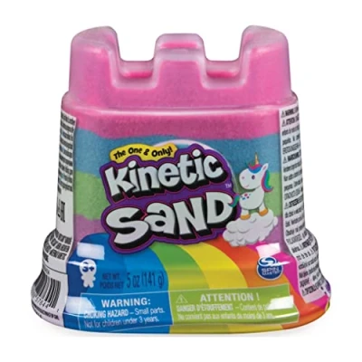 Afbeelding van Kinetic Sand Regenboog eenhoorn container, gelaagd met 141 g magisch kinetisch zand uit Zweden, voor kinderen vanaf 3 jaar