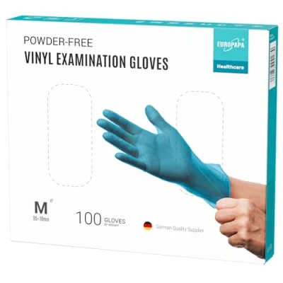 Afbeelding van EUROPAPA 100x vinyl handschoenen, wegwerphandschoenen, onderzoekshandschoenen, latexvrij, poedervrij, verkrijgbaar in maten S, M, L en XL (blauw, M)