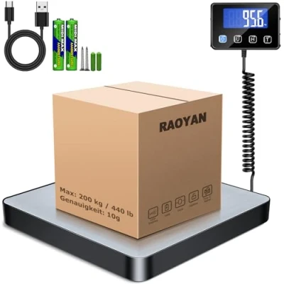 Afbeelding van RAOYAN Pakketweegschaal, 200 kg/10 g, zeer nauwkeurige digitale platformweegschaal met houder/tarra functie, postweegschaal wandgemonteerd lcd display voor pakketten, magazijnen, bagage
