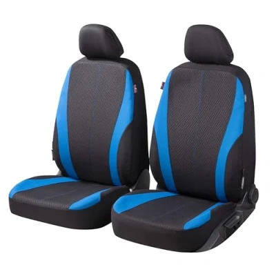 Afbeelding van WALSER autostoelhoezen Dundee met rits, ZIPP IT stoelhoezen, 2 voorstoelhoezen zwart/blauw 11855