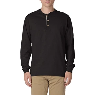 Afbeelding van Hanes Heren T Shirts, BeefyT Henley Katoenen Lange Mouw Ebben, S