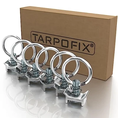 Afbeelding van Tarpofix® airline rail, bevestigingsring (6 stuks), fitting sjorring met 900 daN (900 kg) draagvermogen, eenvoudig eindbeslag voor sjorrails, vliegogen om ladingen vast te zetten in aanhangers