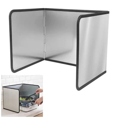 Afbeelding van Fousenuk Spatbescherming keukenachterwand, 3 zijdige spatbescherming, keuken, opvouwbaar, anti splatter Shield vouwwand, ruimtebesparende inklapbare vetspatbescherming voor fornuis, pan, muur