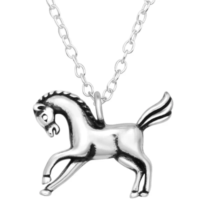 Afbeelding van JoyS Zilveren paard hanger met ketting geoxideerd