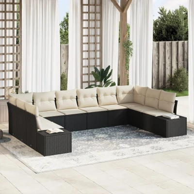 Afbeelding van vidaXL 10 Delige Tuin Sofa Set met Kussens Zwart Poly Rattan