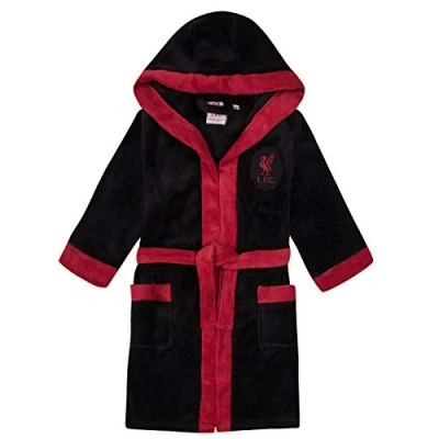 Afbeelding van Liverpool FC Fleece badjas met capuchon voor jongens Officieel Clubcadeau Zwart 7 8 jaar