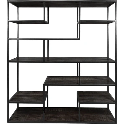 Afbeelding van Home67 Vakkenkast Huub Zwart Mangohout 210 x 145 cm Roomdivider