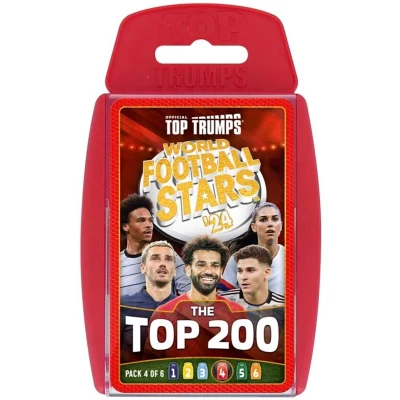 Afbeelding van Top Trumps World Football Stars 200 Card Game Pack 4, Speel met Salah, Mahrez, Dias en Darwin Nunez, educatief cadeau voor kinderen vanaf 6 jaar