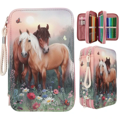 Afbeelding van Depesche Miss Melody 3 vaks gevulde etui FLOWERS