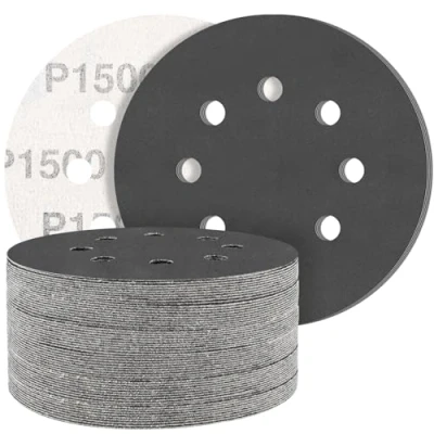 Afbeelding van STEBRUAM Schuurpapier, 50 stuks, siliciumcarbide, 125 mm, klittenband, korrelgrootte 1500, professioneel 125, rond, 8 gaten, nat en droog schuurschijf, ideaal voor metalen auto&#039;s