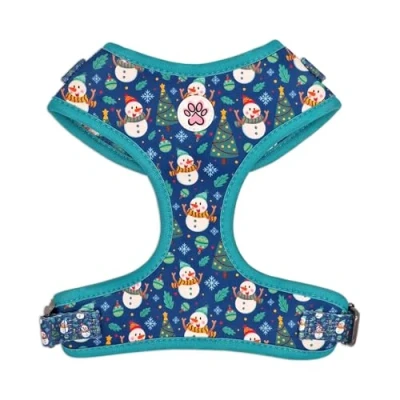 Afbeelding van Hondentuigje Zacht Tuigje / Honden Harnas Blauw Winter Kerstboom Sneeuwman Wiggling Paw My God! Maat M