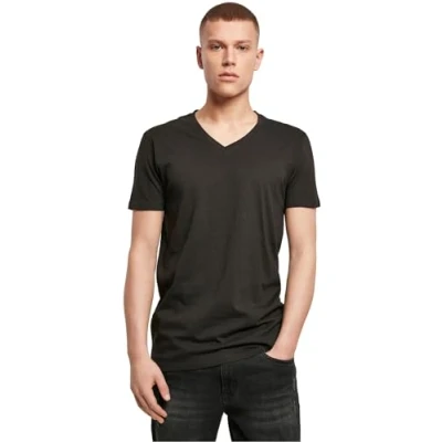 Afbeelding van Build Your Brand Licht T shirt voor heren, V hals, zwart, XXL