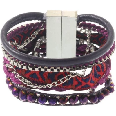 Afbeelding van Behave Armband met verschillende bandjes steentjes en facet geslepen glaskralen.