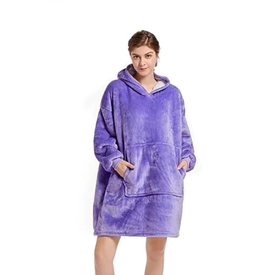 Afbeelding van YEPLINS Sweatshirt met capuchon, hoodie deken, flanellen badjas, lila, One size