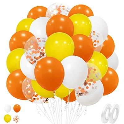 Afbeelding van geel oranje ballonnen, 50 stuks 12 inch witte helium latex ballonnen met confetti voor meisjes jongens verjaardag baby shower partij decoraties