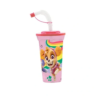 Afbeelding van Paw Patrol drinkbeker voor kinderen met geïntegreerd rietje en deksel, ca. 430 ml inhoud, ideaal koude dranken