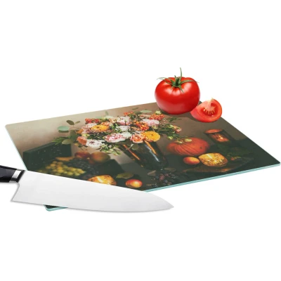 Afbeelding van Glazen Snijplank 28x20 Stilleven Pompoen Kaarsen Snijplanken Glas