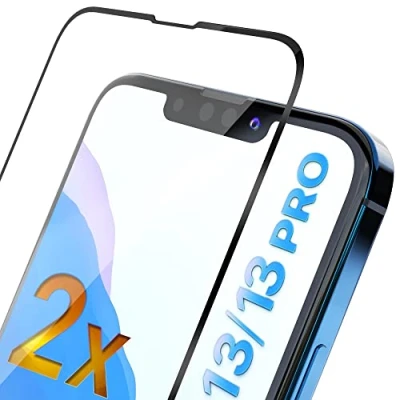Afbeelding van UTECTION 2 x displaybeschermfolie voor iPhone 13/13 Pro (6,1 inch), 3D FullGlass schermbescherming 9H, maximale schokbescherming, luchtbelvrij, gehard glas, zwart