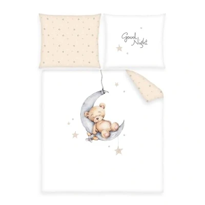 Afbeelding van Herding Teddybeer wieg beddengoed, kussensloop 35 x 40 cm met hotelhoes, dekbedovertrek 80 100% katoen, renforcé