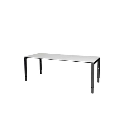 Afbeelding van Domino bureau, hoogte instelbaar (62 85cm) met 200x80cm &#039;zwevend&#039; krijtwit 25mm blad en zwart (RAL9005) N poot frame