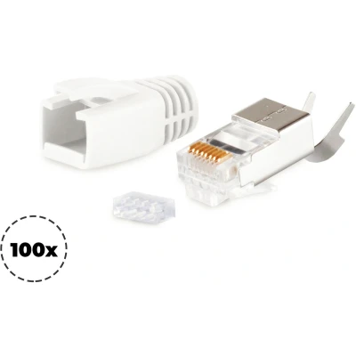 Afbeelding van RJ45 krimp connectoren (STP) voor CAT6/6a/7/7a netwerkkabel (vast/flexibel) 100 stuks (3 delig) / wit