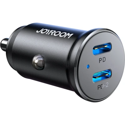 Afbeelding van Joyroom Mini Autolader Dubbele Snellader 2x USB C 30W Zwart