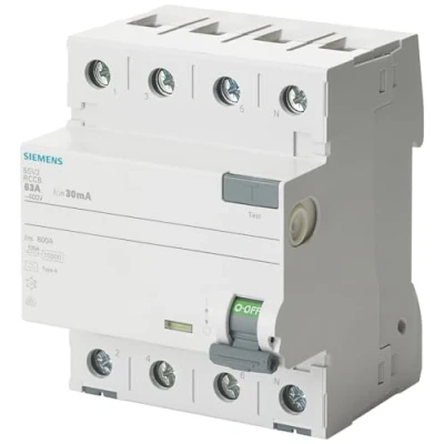 Afbeelding van Siemens, FI stroomonderbreker, RCD type 63A Npol. 00mA 400V 4TE