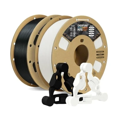 Afbeelding van OVERTURE PETG Filament 1,75 mm verbeterd, spoel 2 kg, 3D printfilament voor printers, maatnauwkeurigheid +/ 0,02 (zwart + wit)