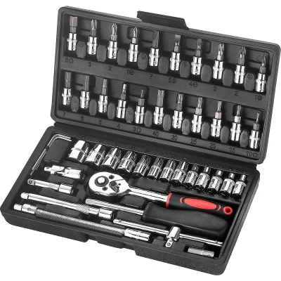 Afbeelding van Wopeite Dopsleutelset 46 delig met ratel en adaptergereedschap van chroom vanadiumstaal 1/4 inch