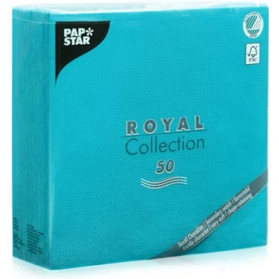 Afbeelding van Papstar servetten/tissueservetten turquoise &quot;Royal Collection&quot; 40 x cm, 1/4 vouw, stof look, voor huishouden, feesten of horeca, 81748, 1 50 stuks