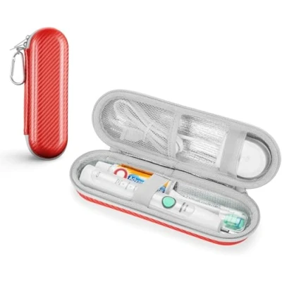 Afbeelding van Reisetui, tandenborstel, elektrisch voor Braun Oral B/Oral B Pro/Sonicare Electric Tandenborstel met accessoires, draagbare reisetui harde schaal (koraalrood).