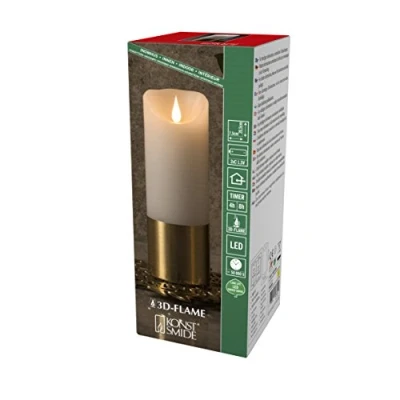 Afbeelding van KONSTSMIDE Led kaars Kerst versiering van echte was, wit, met messingkleurige rand (1 delig)