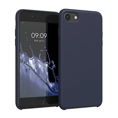 Afbeelding van kwmobile telefoonhoesje geschikt voor Apple iPhone SE (2022) / (2020) 8 7 Hoesje met siliconen coating Smartphone case in mat donkerblauw
